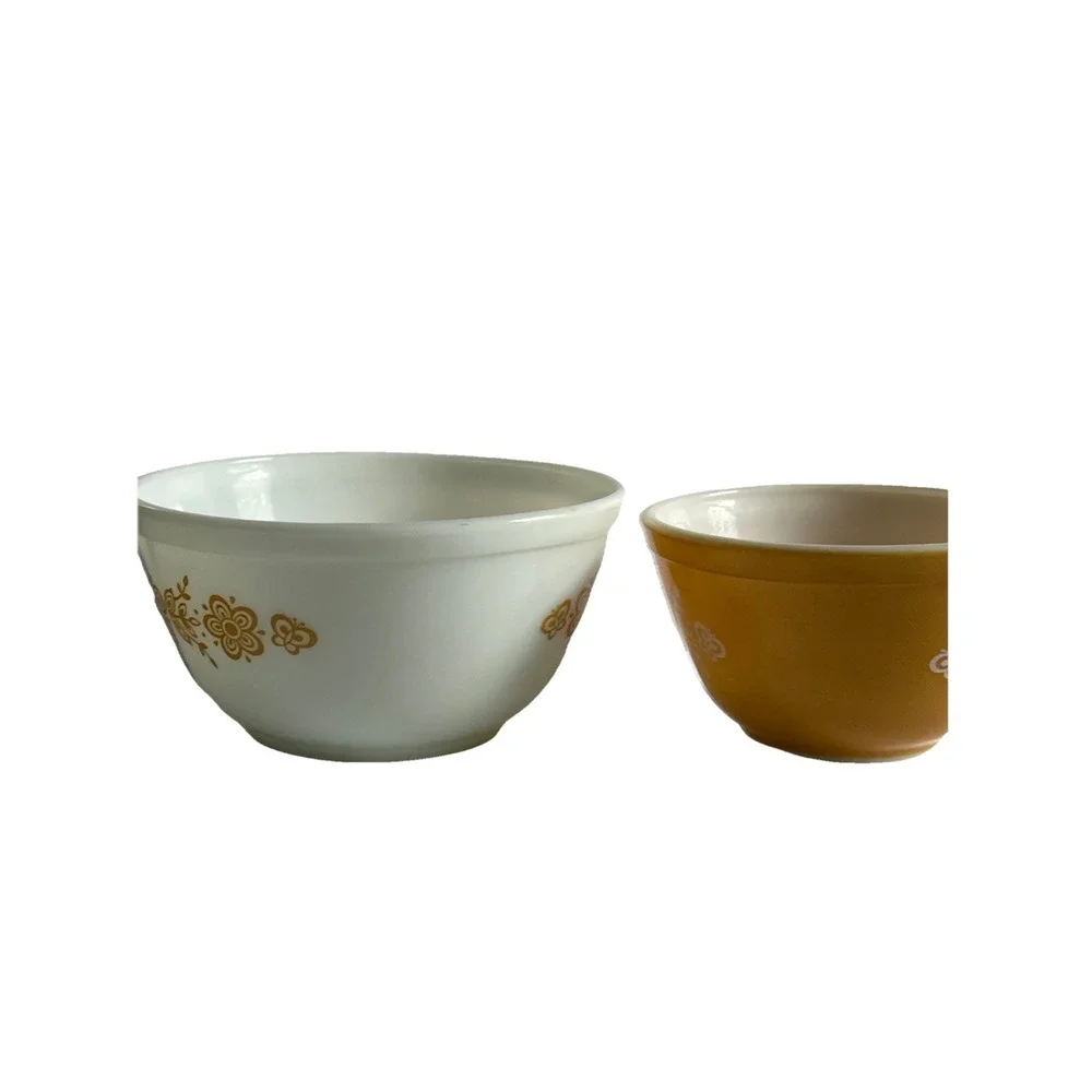 Vintage Pyrex Butterfly Gold 401 402 Nesting Mixing Bowl Set White Milk Glass